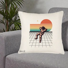 Perna Decorativa Astronaut Retro Space, 40x40 cm, Crem Reliefat, Husa Detasabila, Perna Inclusa, BEKZ®
