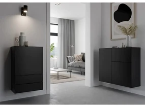 447418 FMD Comodă cu sertar și uși, negru, 49,7x31,7x81,3 cm