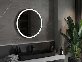 Mexen Esso oglindă de baie iluminată, rotundă 80 cm, LED 6000K, antiaburire, ramă neagră - 9825-080-080-611-70
