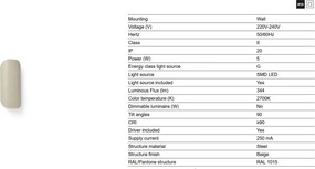 Aplica LED iluminat ambiental NOVO L-25cm bej