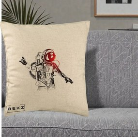 Perna Decorativa Astronaut Rock Sketching, 40x40 cm, Bej, Husa Detasabila, Perna Inclusa, BEKZ®