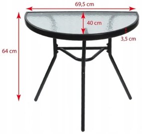 Masă de balcon semirotundă - din sticlă cu structură metalică