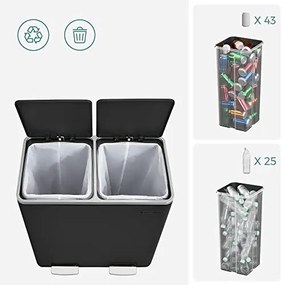 Cos de gunoi pentru reciclare, 59 x 32.5 x 65.2 cm, metal, negru, Songmics