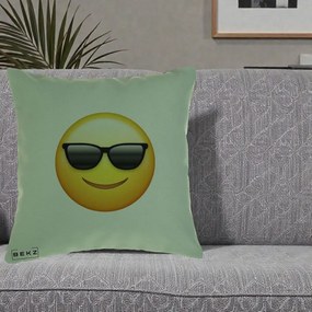 Perna Decorativa Emoji Cool Ochelari, 40x40 cm, Verde, Husa Detasabila, Perna Inclusa, BEKZ®