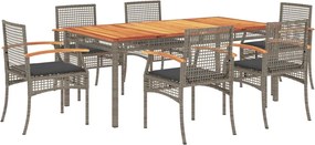 vidaXL Set mobilier de grădină cu perne, 7 piese, gri, poliratan