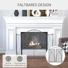 HOMCOM Parascântei pentru Șemineu din 3 Părți Pliabil cu Decorațiuni, Paravan de Protecție din Metal, 126x2x76 cm, Negru | Aosom Romania