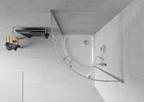 Mexen Rio cabina de duș semirotundă 90 x 90 cm, transparentă, cromată + cădiță Flat, albă - 863-090-090-01-00-4110