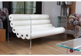 Canapele Gradina colectie KUUMO MW02, perne albe, panouri laterale transparente PMMA sau sticla