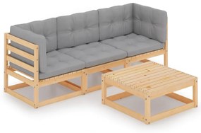 vidaXL Set mobilier de grădină cu perne, 4 piese, lemn masiv de pin