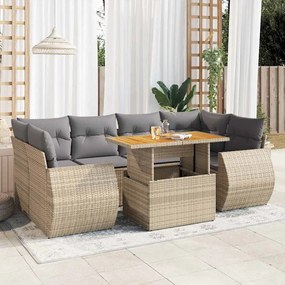 vidaXL Set canapele de grădină, 7 piese, cu perne, bej, poliratan