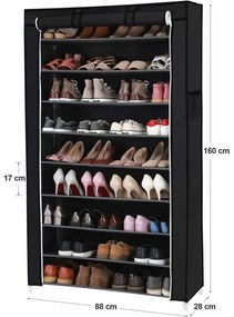 Dulap textil de depozitare MATIS, 88 x 160 cm, cu rafturi, negru