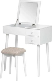 Masă de toaletă cu oglindă, 2 sertare și cutie de bijuterii Bonami Essentials Beauty, alb