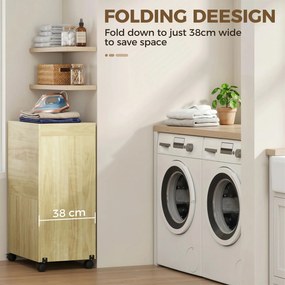 HOMCOM Dulap Masă de Călcat Rabatabilă cu Roți și Suport pentru Fier de Călcat, Dulap Multifuncțional cu Rafturi, Compartiment Deschis, pentru Spălătorie, Baie, 154x55x87 cm, Lemn Natural | Aosom Romania