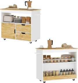 HOMCOM Cărucior de bucătărie, insulă de bucătărie mobilă, trolley de bucătărie cu compartimente, dulap și suprafață de lucru, Alb | Aosom Romania