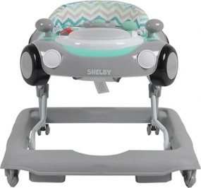 Premergator Reglabil in 3 Trepte NOVOKIDS™ Shelby Mini Car , Roti silentioase, Pliabil, 8 Roti, Cu Melodii si volan, Model Masinuta, Turquoise