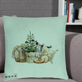 Perna Decorativa Colt Cozy de Craciun Boho, 40x40 cm, Verde Menta, Husa Detasabila, Perna Inclusa, BEKZ®