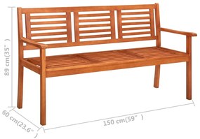 Banca de gradina cu 3 locuri, 150 cm, lemn masiv de eucalipt Maro, 150x60x89 cm, 1