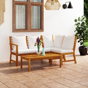 3057771 vidaXL Set mobilier de grădină, 4 piese, perne crem, lemn masiv acacia