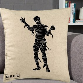 Perna Decorativa Mormii Infricosat Silueta Neagra Halloween, 40x40 cm, Bej, Husa Detasabila, Perna Inclusa, BEKZ®