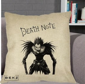 Perna Personalizata Death Note Ryuk Shinigami Alb-Negru, 40x40 cm, Crem, Husa Detasabila, Perna Inclusa, BEKZ®