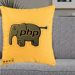 Perna Personalizata PHP Elephant, 40x40 cm, Galben, Husa Detasabila, Perna Inclusa, BEKZ®