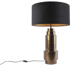 Lampă de masă Art Deco din bronz cu abajur din catifea neagră cu auriu 50 cm - Bruut