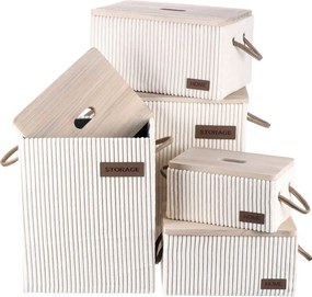 Autronic Set of 5 fabric storage boxes, cream