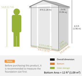 Outsunny Adăpost de grădină din plastic 1,28 x 1,04 m cu podea, uşă încuiabilă, fereastră şi ventilaţie, gri patinat | Aosom Romania