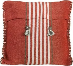 Față de pernă din iută artizanala și bumbac, cu model în dungi roșu și alb, cu două fețe utilizabile, lucrată manual, 50 × 50 cm, „Risveden"