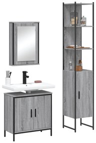 vidaXL Set mobilier de baie, 3 piese, gri sonoma, lemn prelucrat