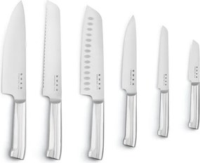 Set de cutite cu suport SMEG KBSF02PB, 7 piese, Manere din lemn de salcam, Otel inoxidabil german, Albastru pastel
