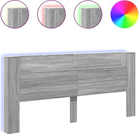 vidaXL Tăblie de pat cu dulap și LED, gri sonoma, 220x16,5x103,5 cm