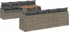 vidaXL Set de canapele pentru grădină 9 pcs Gri Rattan poli