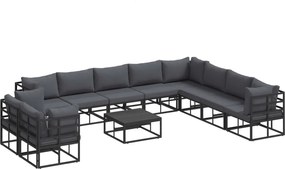 vidaXL Set de canapele pentru grădină cu pernă 11 pcs Negru Aluminiu