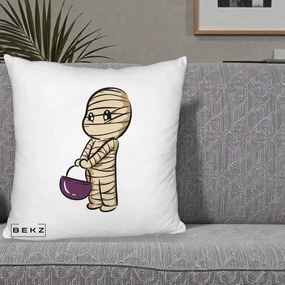 Perna Decorativa Halloween Mummy Kawaii cu Cos, 40x40 cm, Alb Pufos, Husa Detasabila, Perna Inclusa, BEKZ®