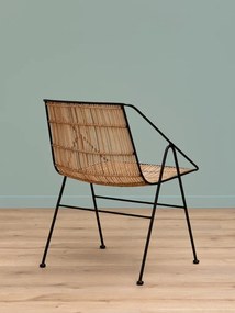Scaun geometric din metal și rattan cu bordură decorativă neagră, "Kuro"