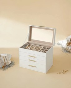 Cutie bijuterii, Songmics, Alb-Auriu, 25x16x21 cm