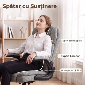 HOMCOM Scaun de Birou Rotativ cu Cotiere Rabatabile, Înălțime Reglabilă, Țesătură cu Aspect de In, Gri | Aosom Romania