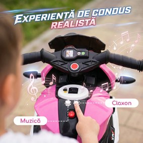 HOMCOM Motocicletă Electrică, 6 V, cu 3 Roți, pentru Copii de 3-5 Ani, Roz | Aosom Romania