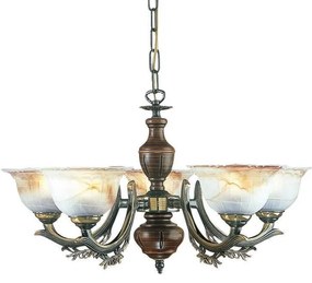 Candelabru rustic cu 5 brate design italian din alama cu lemn 2801