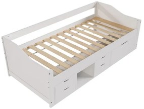 Juskys Pat pentru copii Nalu 90x200 cm cu spațiu de depozitare - alb