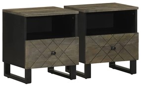 vidaXL Noptiere, 2 buc., negru, 40x33x46 cm, lemn masiv de mango