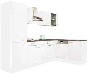 Mobilă de bucătărie de colț Yorki 280, corp alb, față alb satinat, cu dulap cu raft