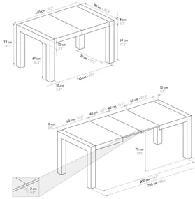 MASA EXTENSIBILA INDY - 140 cm / 90 / h 77