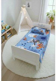 Lenjerie bumbac ranforce pat 3 piese copii 2-8 ani Tom&Jerry Blue pentru saltele 140x70 cm ASC6427968007140