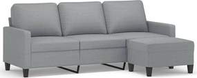vidaXL Canapea cu 3 locuri și taburet, gri deschis, 180 cm, textil
