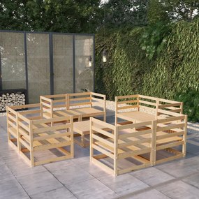 3075289 vidaXL Set mobilier relaxare de grădină, 9 piese, lemn masiv de pin