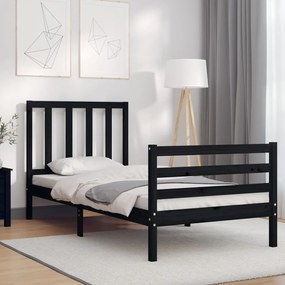 3193845 vidaXL Cadru de pat cu tăblie, negru, 90x200 cm, lemn masiv