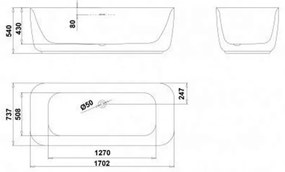 Cada baie freestanding Gala Mid, 170 x 74 cm, dreptunghiulara, alb lucios