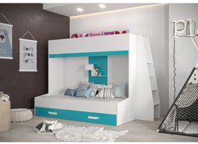 Pat pentru copii combinat 90 cm Puro 17 (alb mat + alb lucios + Turcoaz lucios). 1087112